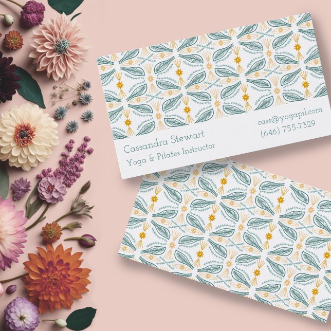Hand plockade-plattan Mönster Design Grönt Guld Visitkort (Pretty pattern custom business cards. Add your own text to customize.)