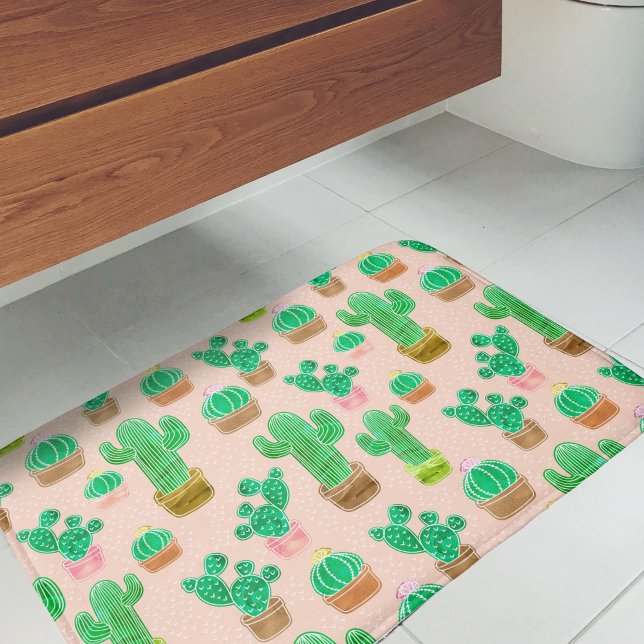 Hand plockade Poted Cactus Mönster Badrumsmatta (Cactus Pattern Bath Mat)