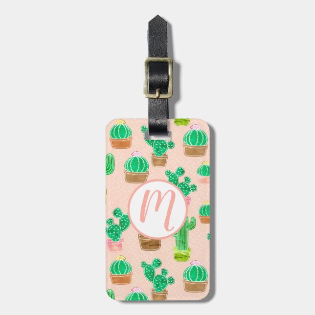 Hand plockade Poted Cactus Mönster Bagagebricka (Vertikal Framsida)