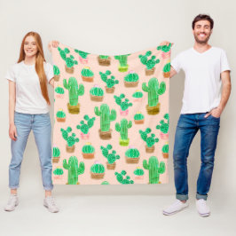Hand plockade Poted Cactus Mönster Fleecefilt
