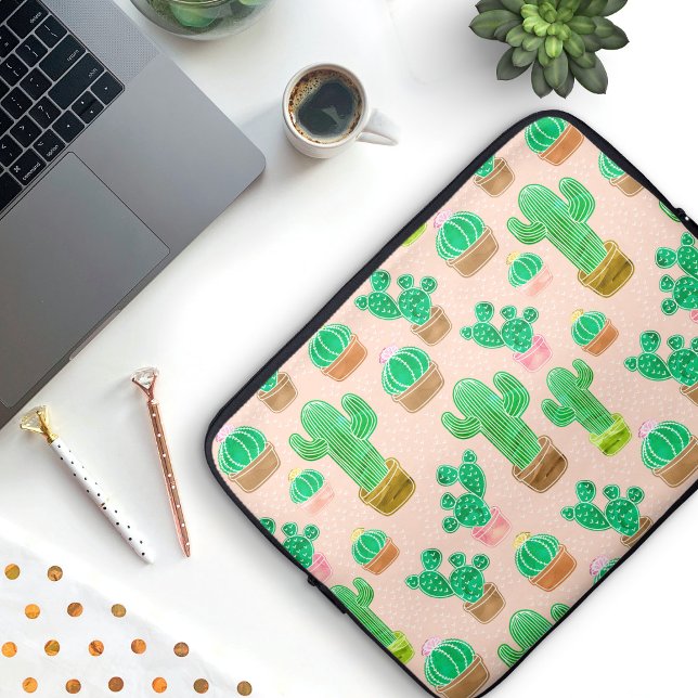 Hand plockade Poted Cactus Mönster Laptop Fodral (Cactus Pattern Laptop Case)