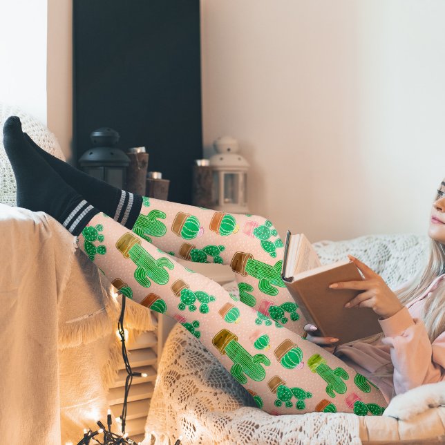 Hand plockade Poted Cactus Mönster Leggings (Potted Cactus Pattern Leggings)