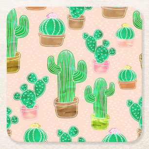Hand plockade Poted Cactus Mönster Underlägg Papper Kvadrat