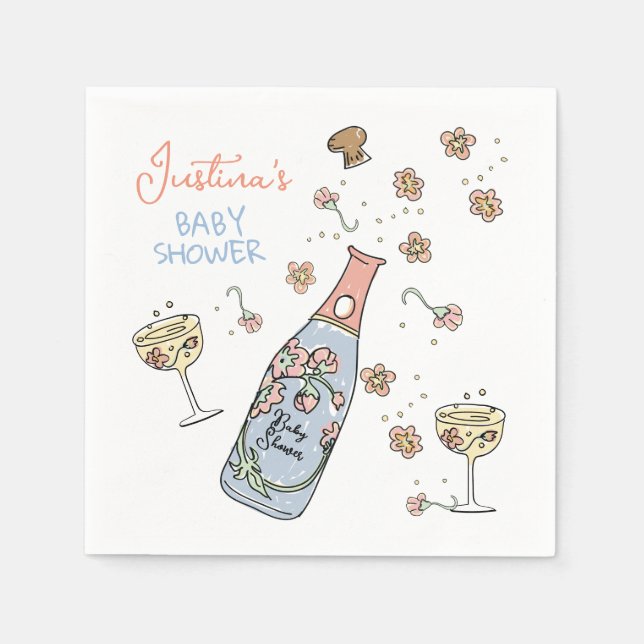 Hand plockade Presecco och Petals Baby Shower Pappersservett (Framsidan)