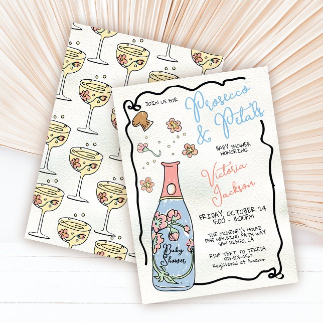 Hand plockade Presecco och Petals Baby Shower-sprä Inbjudningar (Skapare uppladdad)