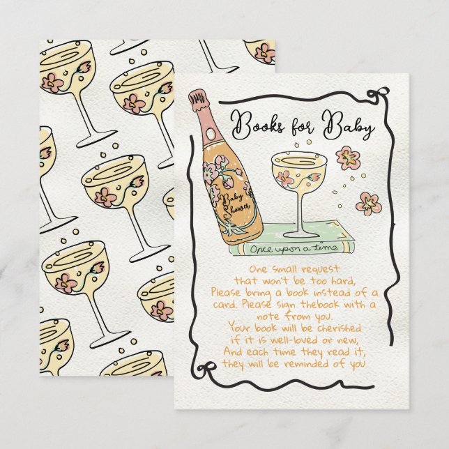 Hand plockade Presecco & Petals Bokar för babyskor Inbjudningar (Fram/baksida)