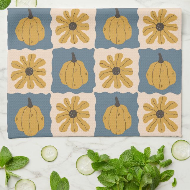 Hand plockade Pumpkin Check Print Kitchen Towel Kökshandduk (Vikta)