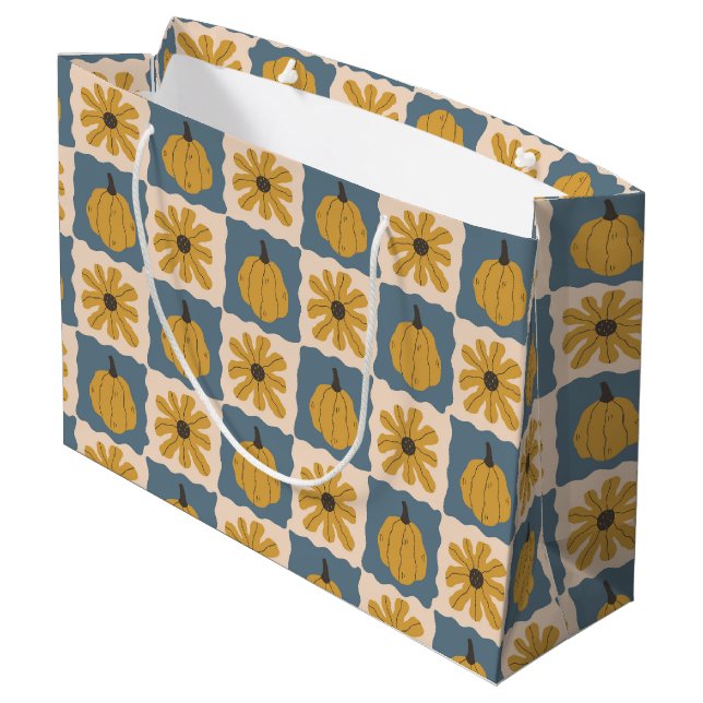 Hand plockade Pumpkin Check Print Large Gift Bag (Baksidan Vinklad)