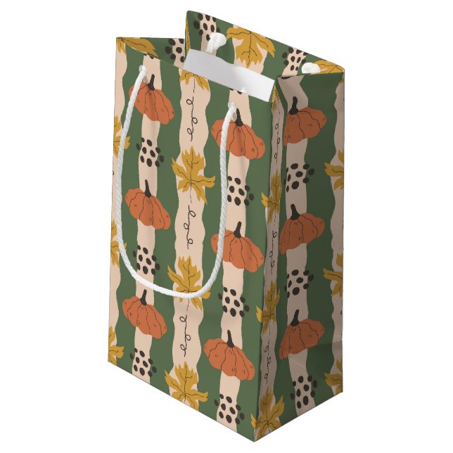 Hand plockade Pumpkin & Löv Mönster Gift Bag (Baksidan Vinklad)