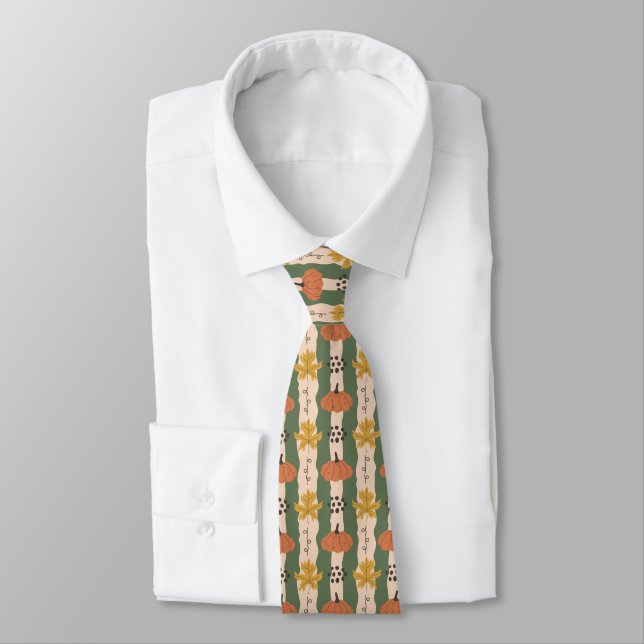 Hand plockade Pumpkin & Löv Mönster Neck Tie Slips (Bunden)