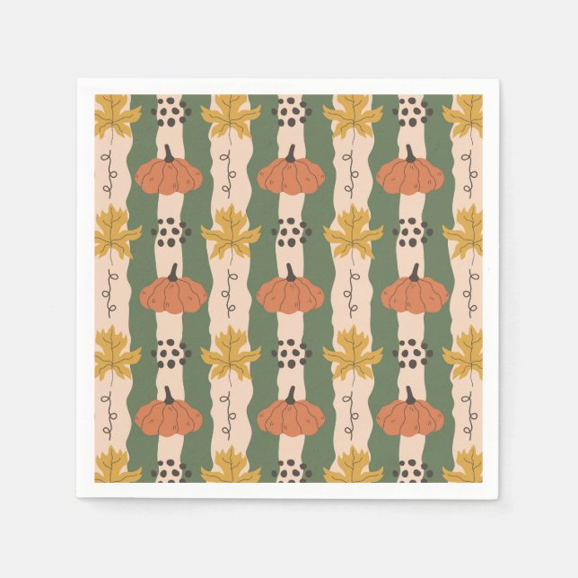 Hand plockade Pumpkin & Löv Mönster Pappra Napkins Pappersservett (Framsidan)