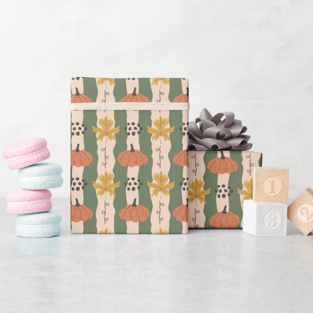 Hand plockade Pumpkin & Löv Wrapping Papper Roll Presentpapper (Baby Shower)