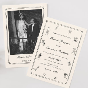 Hand plockade Quirky Black & White Old Money Bröll Inbjudningar