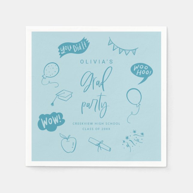 Hand plockade Quirky Blue Grad Party Pappersservett (Framsidan)