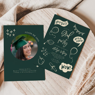 Hand plockade Quirky GreenGraduation Party-inbjuda Inbjudningar
