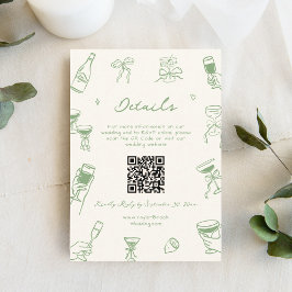 Hand plockade Quirky Grönt Bröllop QR-kod Tilläggskort