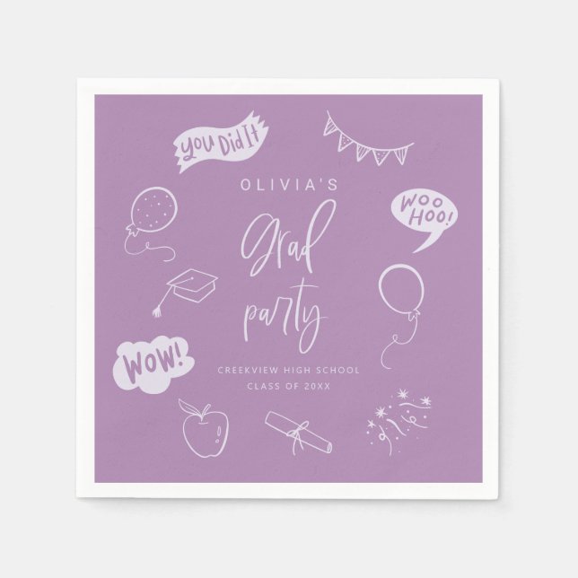 Hand plockade Quirky Lila Grad Party Pappersservett (Framsidan)