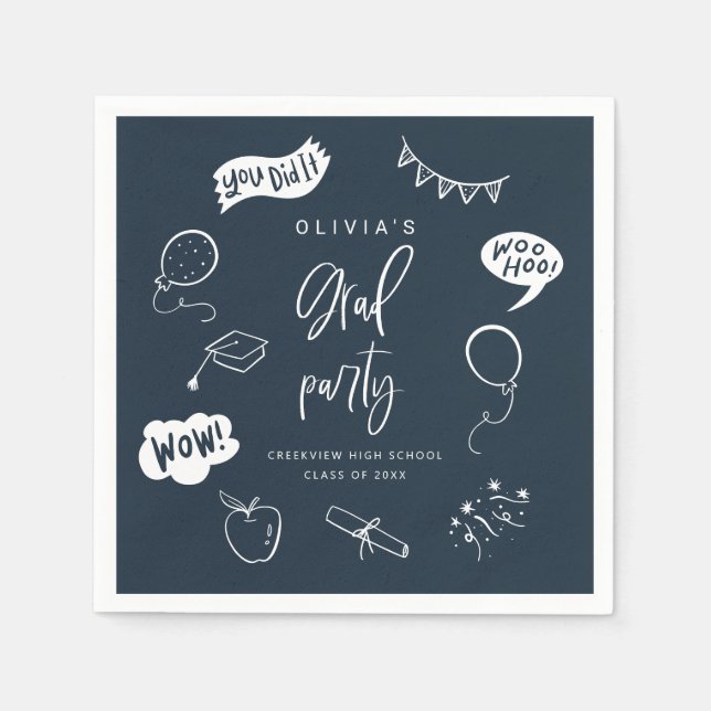 Hand plockade Quirky Navy Blue Grad Party Pappersservett (Framsidan)