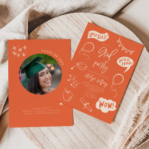 Hand plockade Quirky Orange Studentfest Inbjudningar