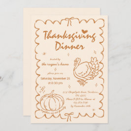 Hand plockade Quirky Pumpkin Turkey Thanksgiving Inbjudningar