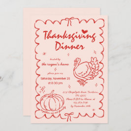 Hand plockade Quirky Pumpkin Turkey Thanksgiving Inbjudningar