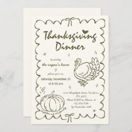 Hand plockade Quirky Pumpkin Turkey Thanksgiving Inbjudningar