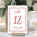 Hand plockade Quirky Red Whimsical Bröllop Bordsnummer<br><div class="desc">Bordsnumret Cute Hand plockade Quirky Red Whimsical Bröllop. Det här bordsnumret har en lysande hand plockade-snurra och slinga gräns, vilket ger en lekfull men förfinad beröring till evenemanget. Det vismliga ram omger bordsnumret varsamt, med en blandning av skript och handskrivet stil typsnitt för att skapa en snyggt och personlig design...</div>