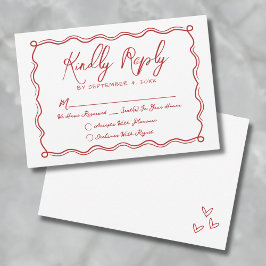 Hand plockade Quirky Red Whimsical Bröllop OSA Kort