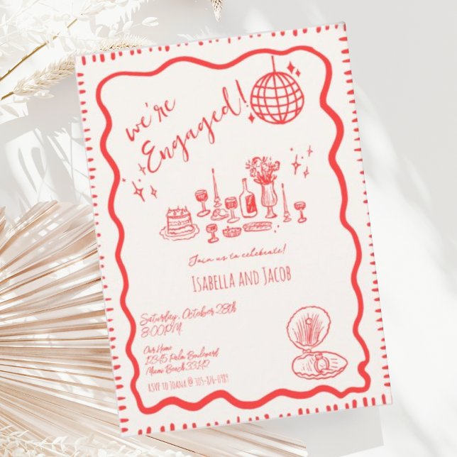 Hand plockade Quirky Vågigt Förlovningsfest Inbjudningar (Skapare uppladdad)