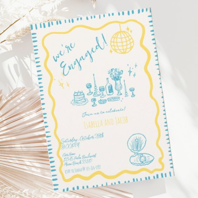 Hand plockade Quirky Vågigt Förlovningsfest Inbjudningar (Skapare uppladdad)