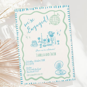 Hand plockade Quirky Vågigt Förlovningsfest Inbjudningar