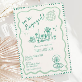 Hand plockade Quirky Vågigt Förlovningsfest Inbjudningar