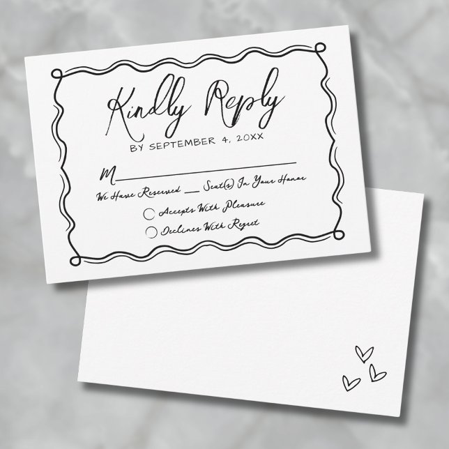 Hand plockade Quirky Whimsical Bröllop OSA Kort (Hand Drawn Quirky Whimsical Wedding RSVP Card)