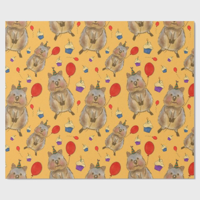 Hand plockade Quokka Birthday Wrapping Presentpapper (Platt)
