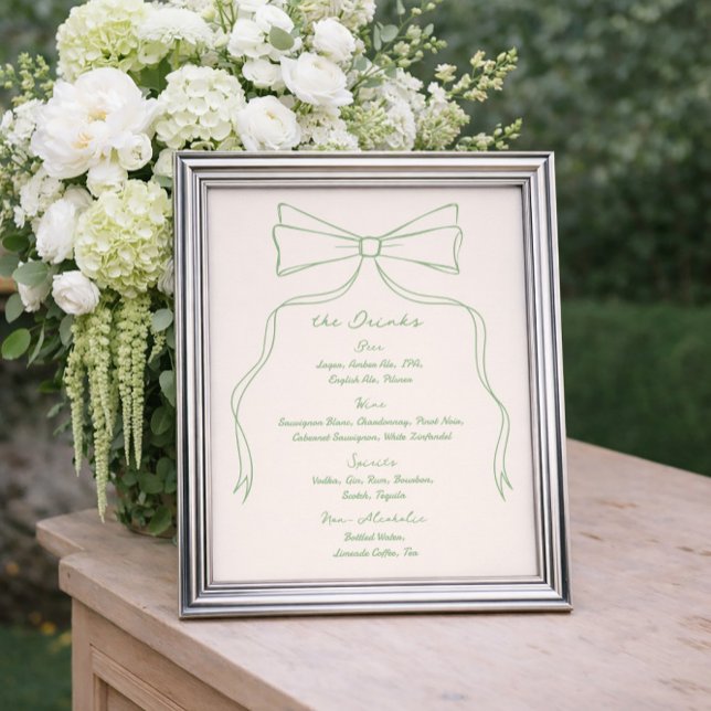 Hand plockade Quriky Bow Grönt Bröllop Pub Drink M Poster (Skapare uppladdad)