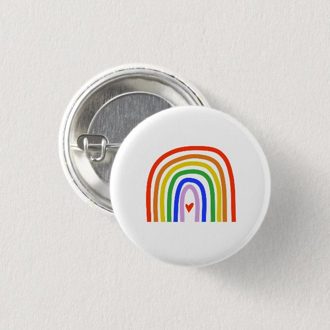 Hand plockade Rainbow Primary Färg White Heart Knapp (Framsida & baksida)
