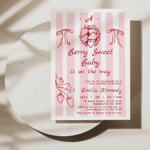 Hand plockade Red A Berry Sweet Baby Shower Inbjudningar