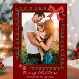 Hand plockade Red and Grönt Merry Julkort