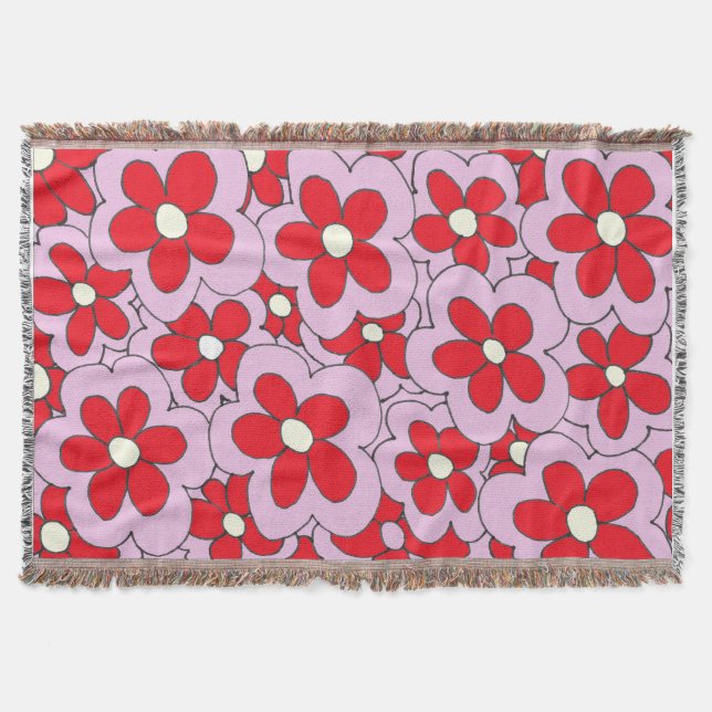 Hand plockade Red and Rosa Flower Design Filt (Framsidan)