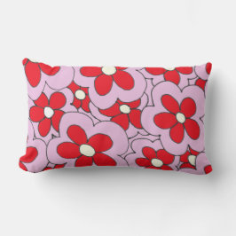 Hand plockade Red and Rosa Flower Design Lumbarkudde
