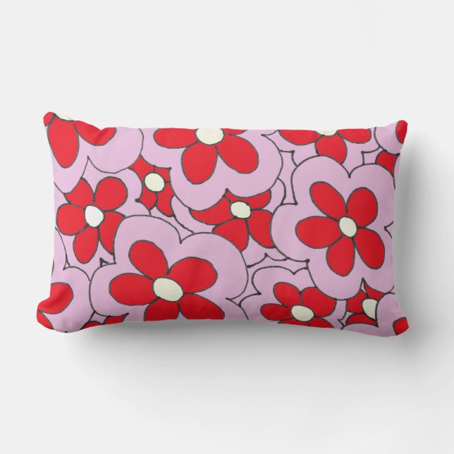 Hand plockade Red and Rosa Flower Design Lumbarkudde (Framsida)