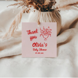 Hand plockade Red Blommigt Bouquet Baby i blobdusc Gåvor Etiketter