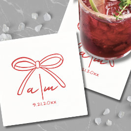 Hand plockade Red Bow Bröllop Monogram Napkins Pappersservett