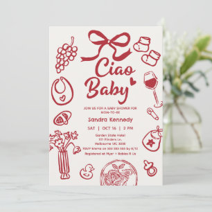 Hand plockade Red Bow Items Ciao Baby Baby Shower Inbjudningar