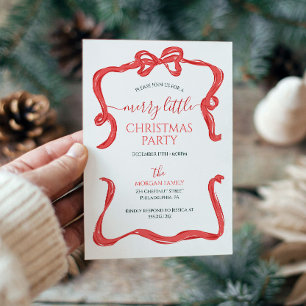 Hand plockade Red Bow jul Party Inbjudningar