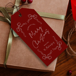 Hand plockade Red Bow Whimsical, unik julgåva Presentetikett