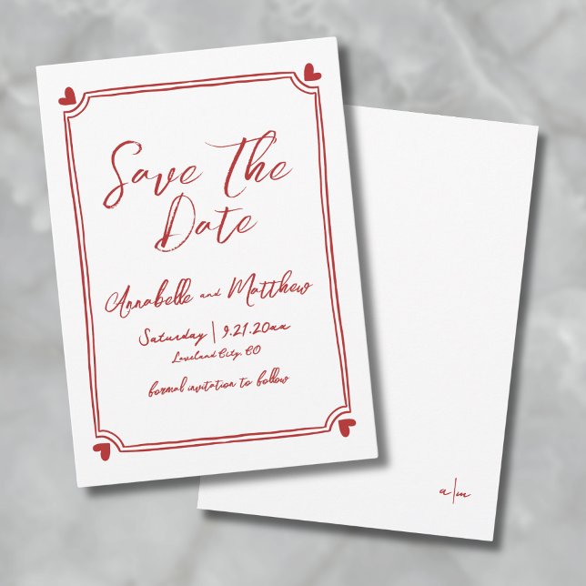 Hand plockade Red Bröllop spara datum Datumet (Hand Drawn Red Wedding Save The Date)