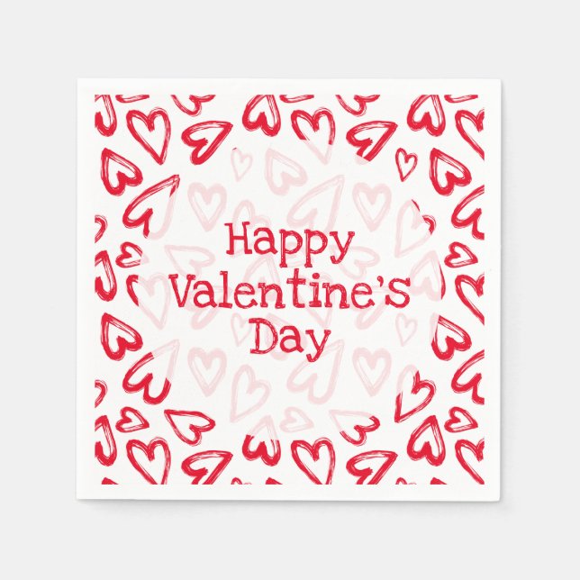 Hand plockade Red Hearts Valentine Day Pappersservett (Framsidan)