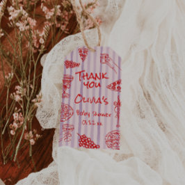 Hand plockade Red Pizza Ciao Lila Baby Shower Presentetikett