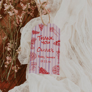 Hand plockade Red Pizza Ciao Lila Baby Shower Presentetikett